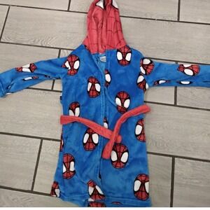 Marvel Spider-Man Toddler Boys Plush Hooded Bathrobe Blue Red Size 4T/5T Fleece